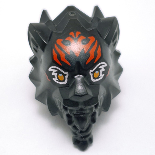 Minifig Head Special Tiger with Red Markings, Orange Eyes print Black