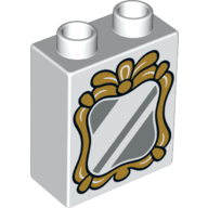 Duplo Brick 1 × 2 × 2 with Silver Mirror and Gold Frame Print Weiß