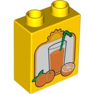 Duplo Brick 1 × 2 × 2 with Oranges and Glass of Orange Juice with Straw Print Gelb