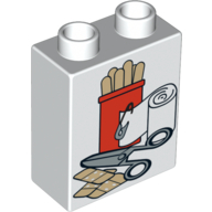Duplo Brick 1 × 2 × 2 with Scissors, Bandages and Tongue Depressors Print White