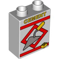 Duplo Brick 1 × 2 × 2 with 'CEMENT' and Trowel Print Sehr helles Blaugrau