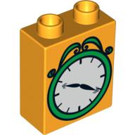 Duplo Brick 1 × 2 × 2 with Clock Print Leuchtendes Hellorange