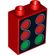 Duplo Brick 1 × 2 × 2 with 4 Red and 2 Green Starting Lights Print Red