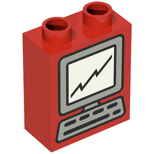 Duplo Brick 1 × 2 × 2 with Computer Monitor and Keyboard Print Rot