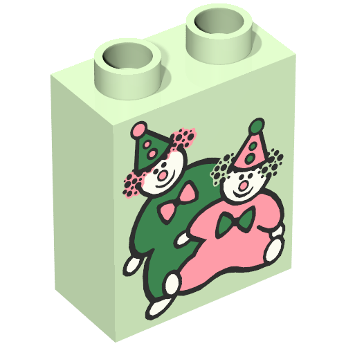 Duplo Brick 1 × 2 × 2 with Two Clowns Print Light Green