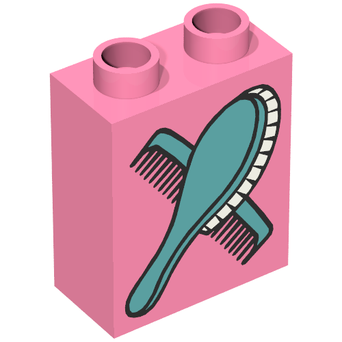 Duplo Brick 1 × 2 × 2 with Comb and Brush Print Medium Dark Pink
