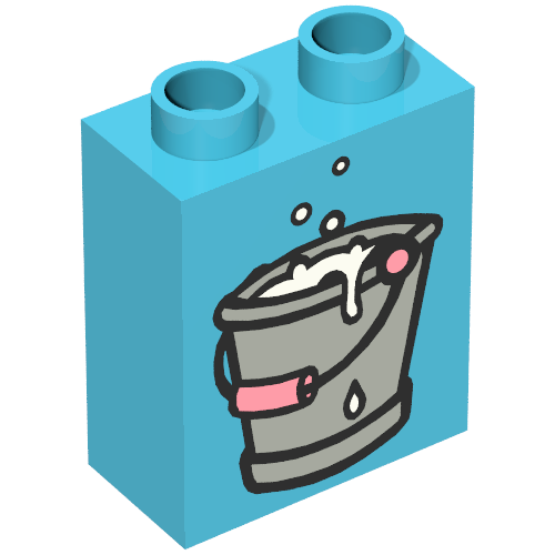 Duplo Brick 1 × 2 × 2 with Gray Bucket with Pink Handle, Full of Water Print Maersk Blue