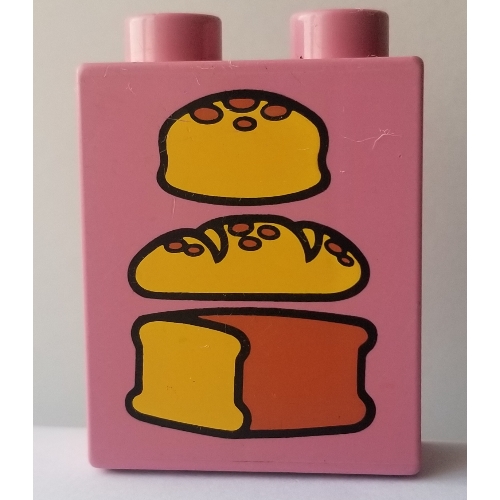 Duplo Brick 1 × 2 × 2 with Three Loaves of Bread Print Duplo Pink