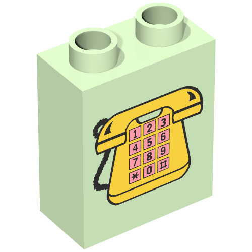 Duplo Brick 1 × 2 × 2 with Yellow Telephone, and Pink Buttons Print Light Green