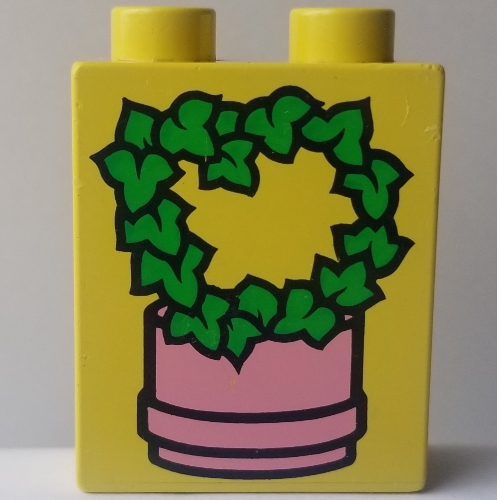 Duplo Brick 1 × 2 × 2 with Pot and Vine Print Duplo Lime