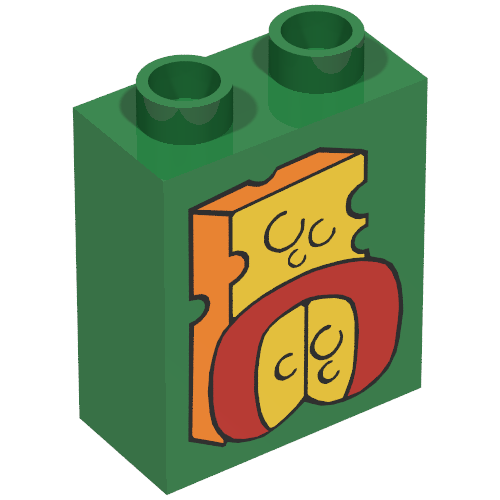 Duplo Brick 1 × 2 × 2 with Two Cheeses Print Green