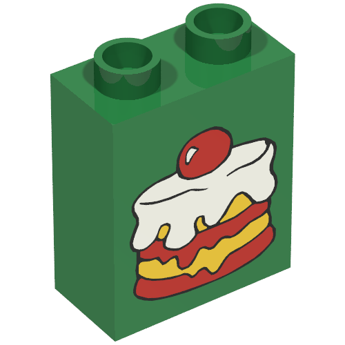 Duplo Brick 1 × 2 × 2 with Cake Topped with a Cherry Print Green