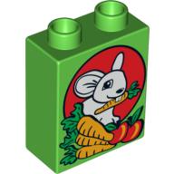 Duplo Brick 1 × 2 × 2 with Bunny / Rabbit, Carrots, and Apples Print Bright Green