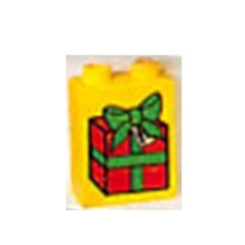 Duplo Brick 1 × 2 × 2 with Present / Gift Box Print Yellow