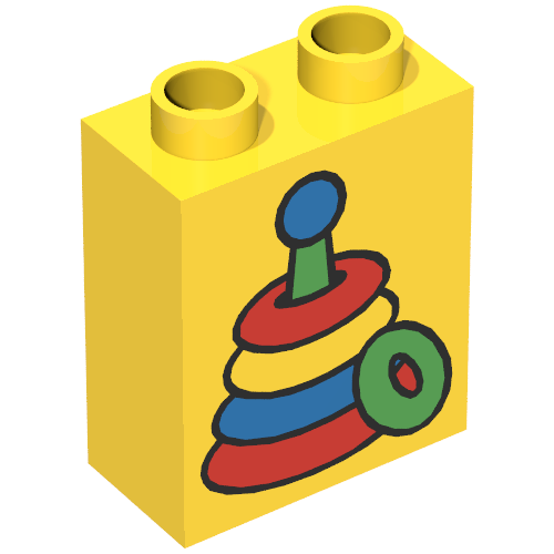 Duplo-Stein 1 × 2 × 2 mit Stapelringe-Spielzeug (bedruckt) in Gelb