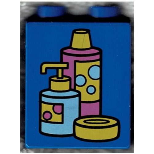 Duplo Brick 1 × 2 × 2 with Shampoo and Soap Containers Print Blue