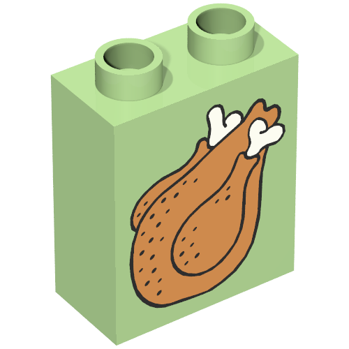 Duplo Brick 1 × 2 × 2 with Roast Turkey Print Mittelgrün