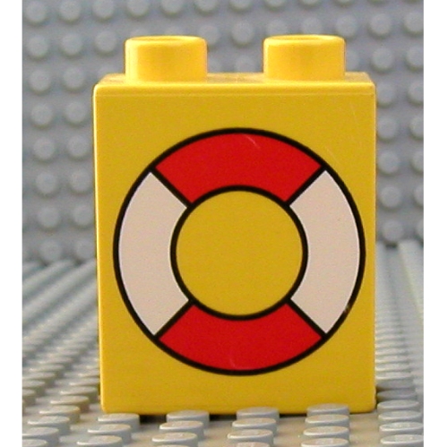 Duplo Brick 1 × 2 × 2 with Life Preserver Print Gelb