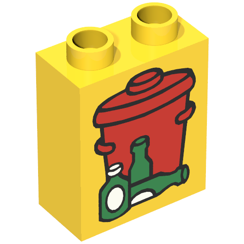Duplo Brick 1 × 2 × 2 with Garbage / Trash Can Print Yellow