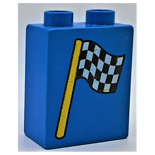 Duplo Brick 1 × 2 × 2 with Checkered Flag Print Blau