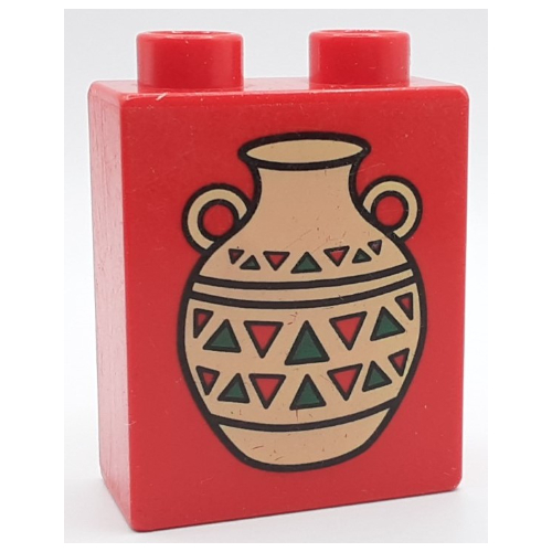 Duplo Brick 1 × 2 × 2 with Indian Pottery Print Red