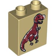 Duplo Brick 1 × 2 × 2 with Cave Painting Tyrannosaurus (Dinosaur) Print Tan