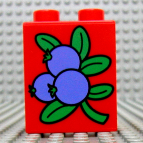 Duplo Brick 1 × 2 × 2 with 3 Blueberries and Leaves Print