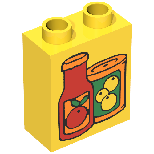 Duplo Brick 1 × 2 × 2 with Fruit Juice Containers Print Yellow