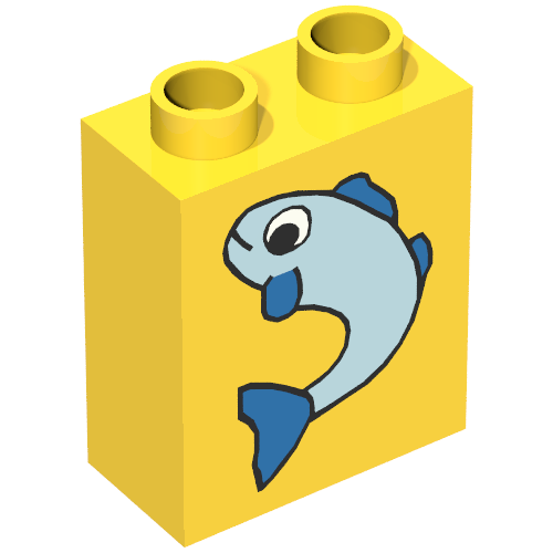 Duplo Stein 1 × 2 × 2 mit Fisch klein Druck Gelb