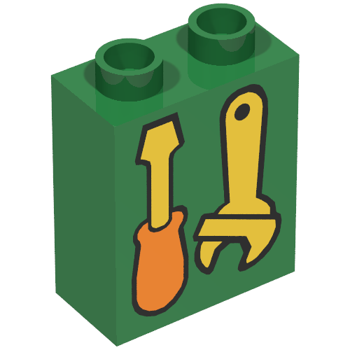 Duplo Brick 1 × 2 × 2 with Screwdriver and Wrench Print Grün