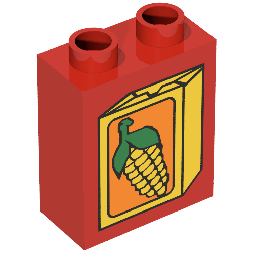 Duplo Brick 1 × 2 × 2 with Corn on Box Print Rot