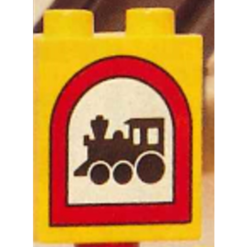 Duplo Brick 1 × 2 × 2 with Road Sign Train Print Yellow