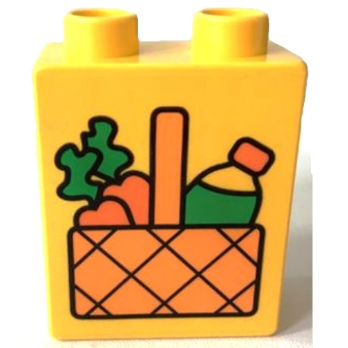 Duplo Brick 1 × 2 × 2 with Picnic Basket with Carrots and Drinks Bottle Print