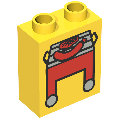 Duplo Brick 1 × 2 × 2 with Red Grill and Hot Dog Print Gelb