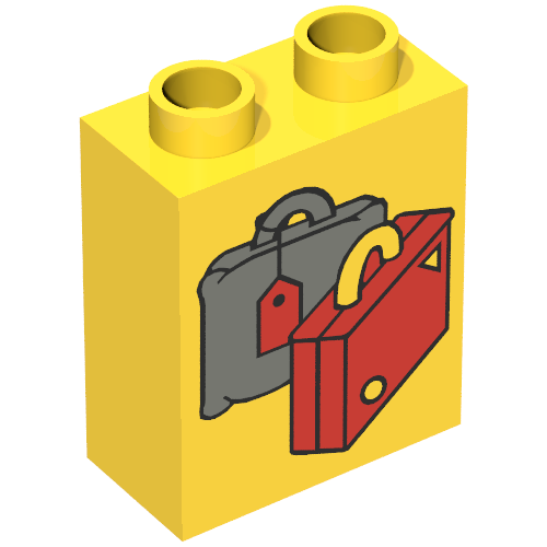 Duplo Brick 1 × 2 × 2 with Suitcases Red and Dark Gray Print Yellow