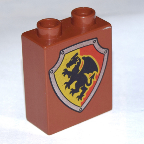 Duplo Brick 1 × 2 × 2 with Shield, Dragon with Yellow and Red Background Print Black