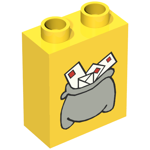 Duplo Brick 1 × 2 × 2 with Small Dark Gray Mail Bag Print Gelb