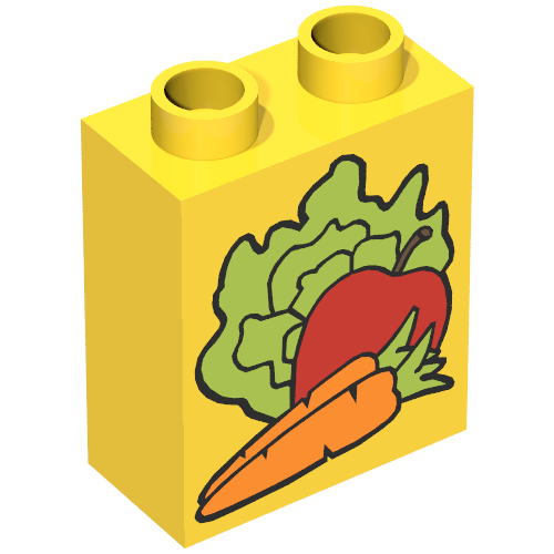 Duplo Brick 1 × 2 × 2 with Carrot, Apple, and Lettuce Print