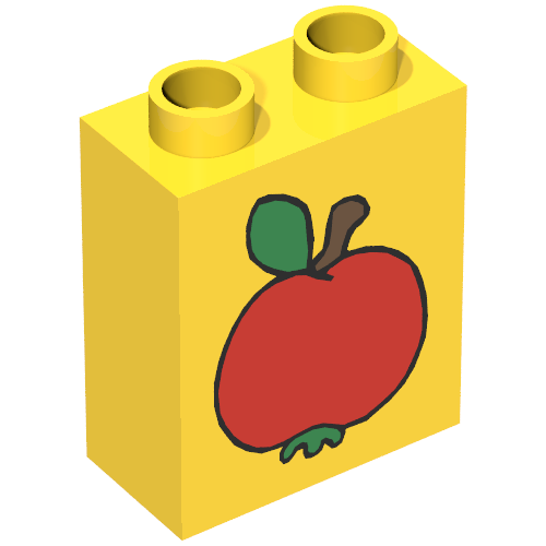 Duplo Brick 1 × 2 × 2 with Red Apple Print Yellow