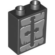 Duplo Brick 1 × 2 × 2 with Stones with Arrow Slit Print Schwarz