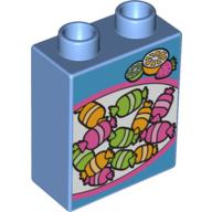 Duplo Brick 1 × 2 × 2 with Candy Print Mittelblau