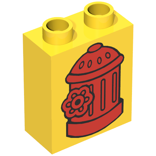 Duplo Brick 1 × 2 × 2 with Red Fire Hydrant Print Gelb
