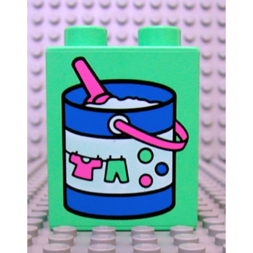 Duplo Brick 1 × 2 × 2 with Blue Laundry Detergent Packet with Pink Scoop Print Light Green