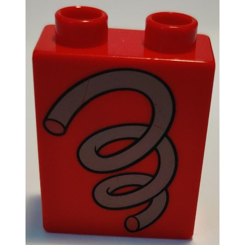 Duplo Brick 1 × 2 × 2 with Coil Spring Print Red