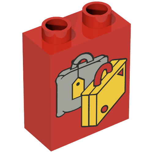 Duplo Brick 1 × 2 × 2 with Suitcases, Yellow and Light Gray Print Rot