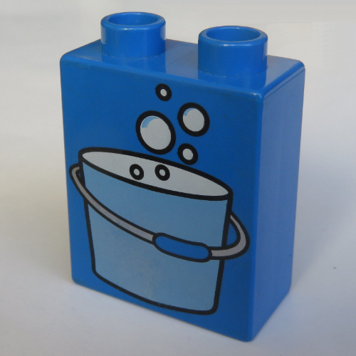 Duplo Brick 1 × 2 × 2 with Light Blue Bucket of Water and Bubbles Print Blue