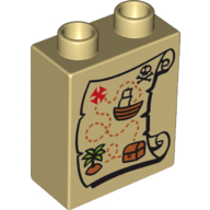 Duplo Brick 1 × 2 × 2 with Treasure Map Print Tan