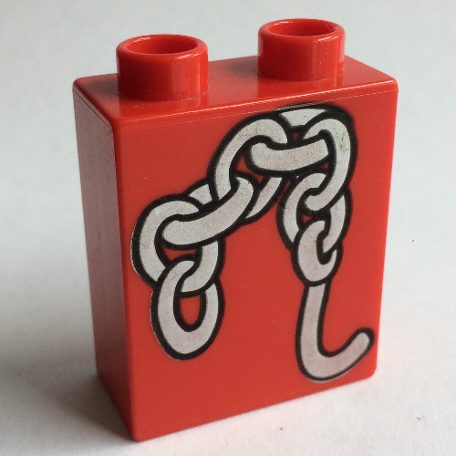 Duplo Brick 1 × 2 × 2 with Chain and Hook Print Rot