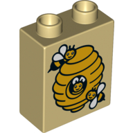Duplo Brick 1 × 2 × 2 with Beehive Print Beige