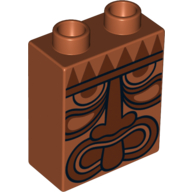 Duplo Brick 1 × 2 × 2 with Tribal Mask / Face Print Dark Orange